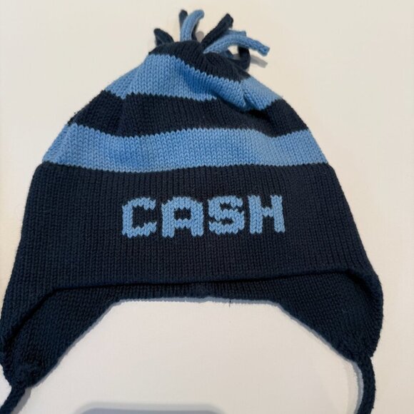 Set of 2 Navy Blue, Light Blue & Green Striped Cotton Knit Baby Kids Earflap Hat - Picture 3 of 4